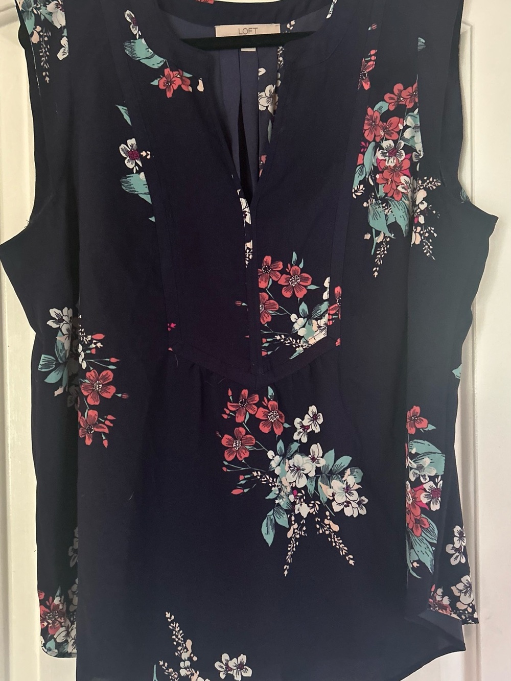 LOFT Navy Floral Sleeveless Camisole with Teal and Pink Accents